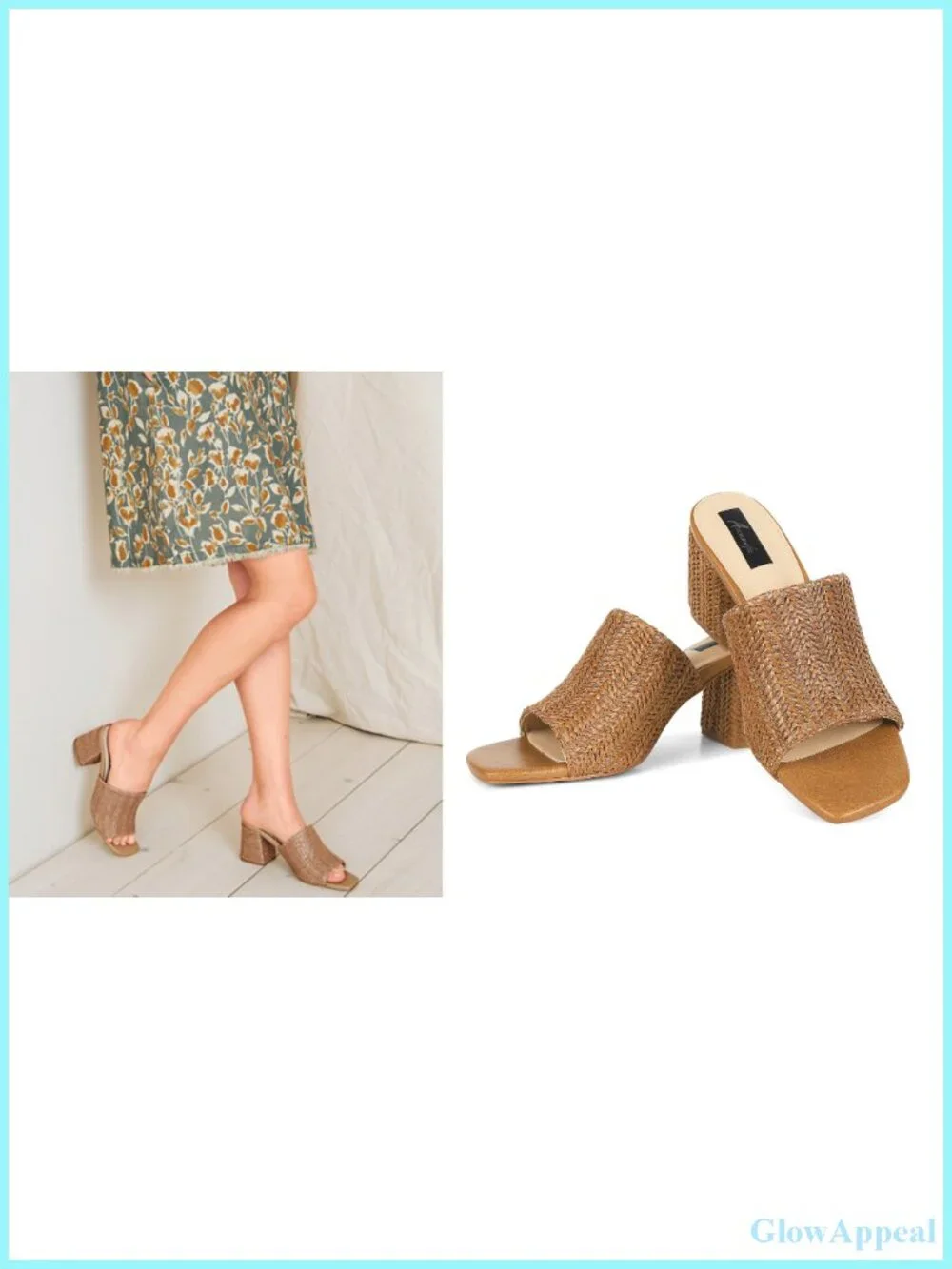 Raffia Heeled Mules Women's Square Toe Block Heel Slip On Summer Sandals